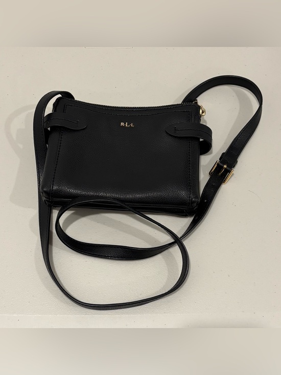 Lauren Ralph Lauren Handbags - Lauren Ralph Lauren Black Pebbled Leather Crossbody Double Zipper Purse